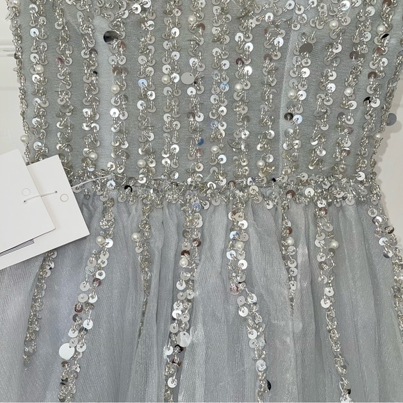 LIGHT GRAY SEQUENCES AND BEADS TULLE DRESS PROM DRESS - Picture 4 of 15